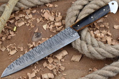 Custom Handmade Forged Damascus Steel Kitchen Chef Knife – 13" Full Tang with Leather Sheath
