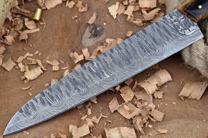 Custom Handmade Forged Damascus Steel Kitchen Chef Knife – 13" Full Tang with Leather Sheath