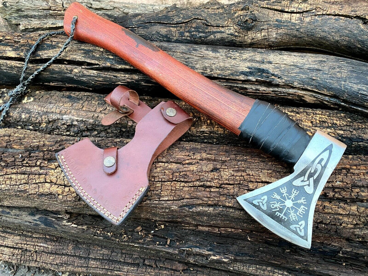 Customized Hand Forged Viking Hatchet High Carbon Steel Axe with Ash Wood Handle