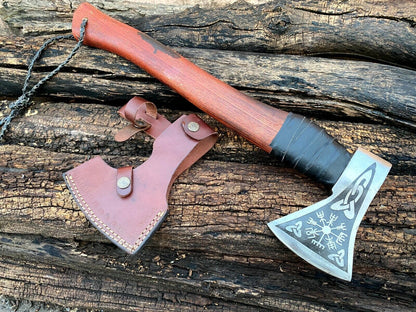 Customized Hand Forged Viking Hatchet High Carbon Steel Axe with Ash Wood Handle