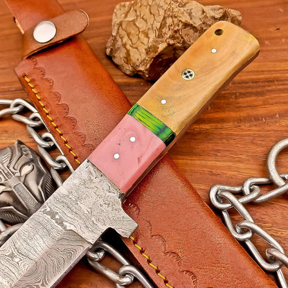 12 Inch Custom Damascus Steel Bowie Knife with Resin and Wood Handle