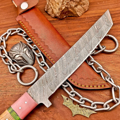 12 Inch Custom Damascus Steel Bowie Knife with Resin and Wood Handle