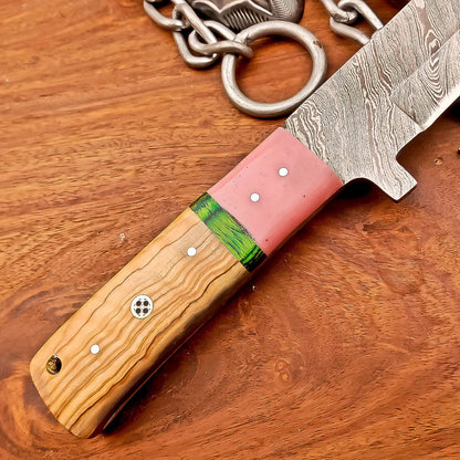 12 Inch Custom Damascus Steel Bowie Knife with Resin and Wood Handle