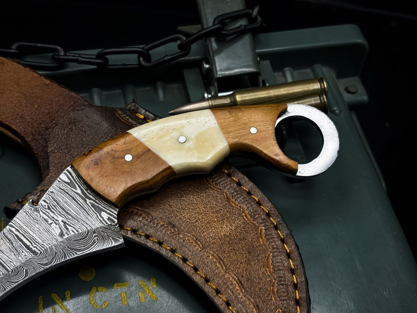 8” Handmade Damascus Karambit Knife Best Karambit Knife With Wood and Bone Handle