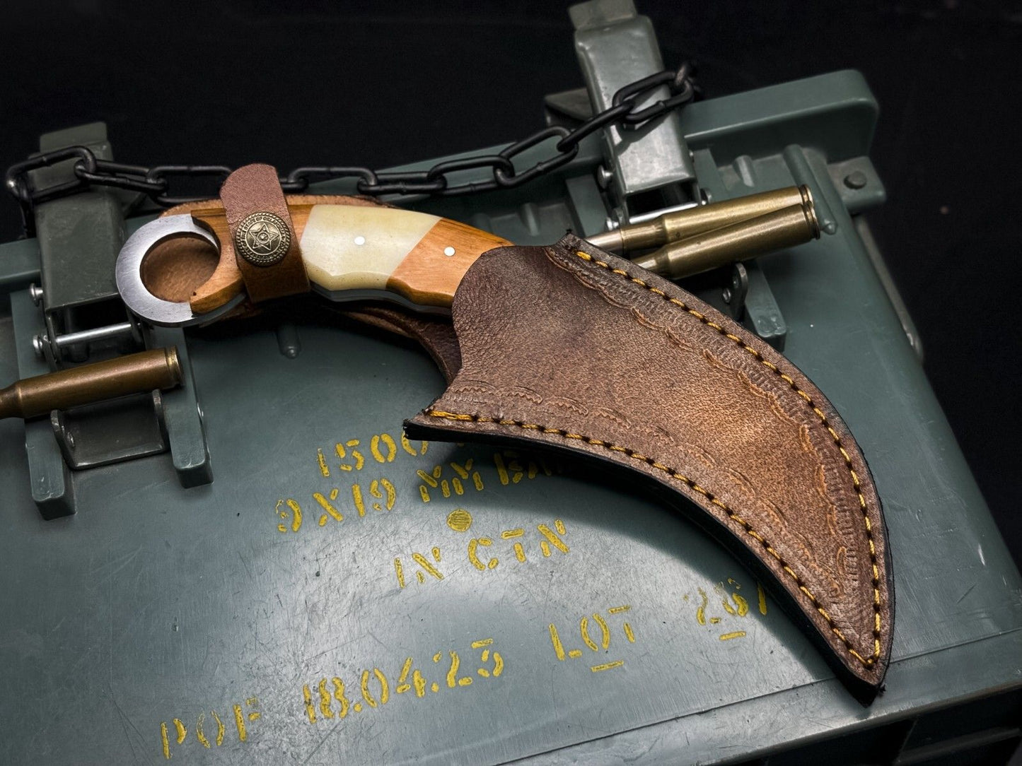 8” Handmade Damascus Karambit Knife Best Karambit Knife With Wood and Bone Handle