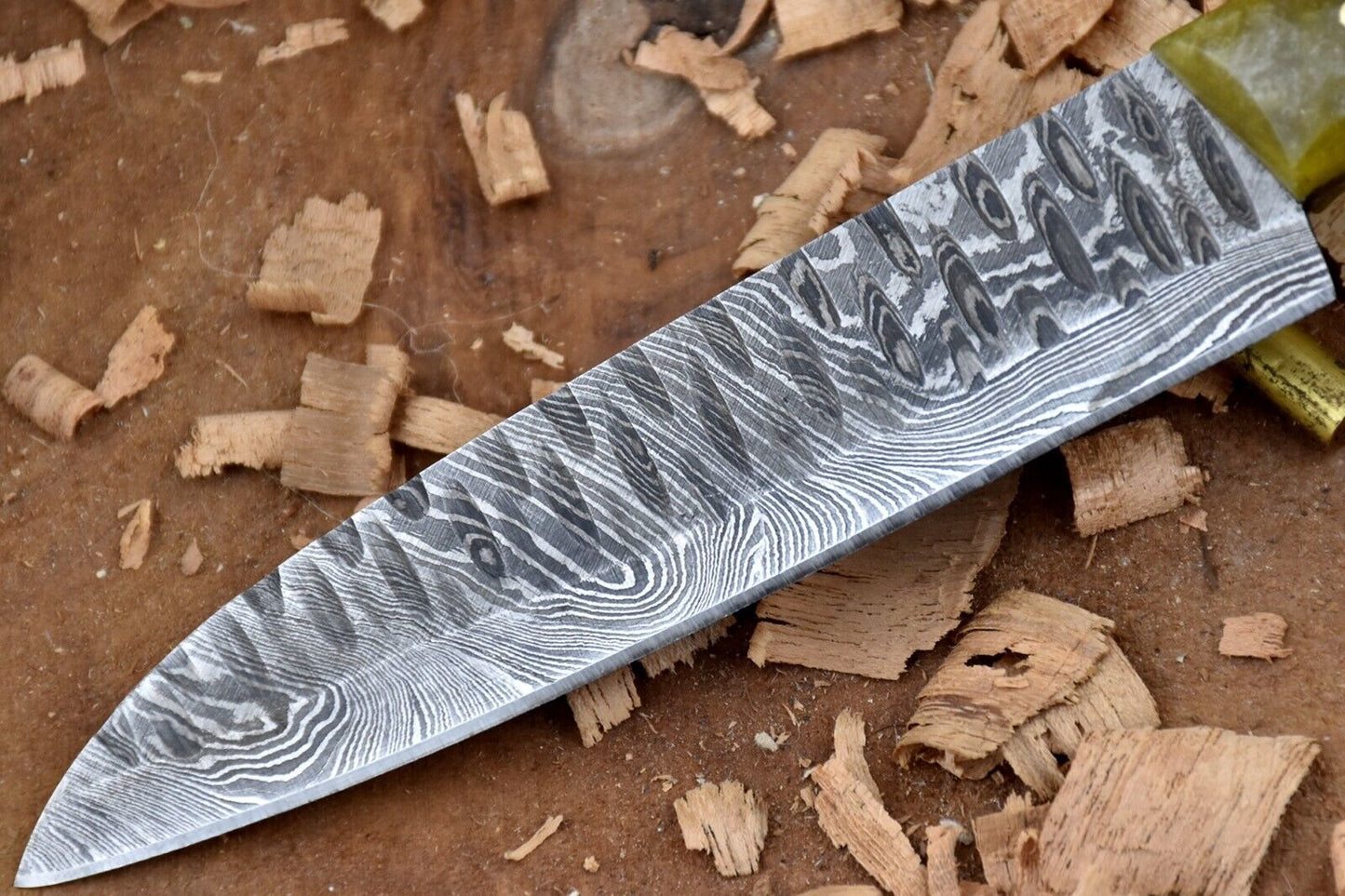 Custom Handmade Forged Damascus Steel Kitchen Chef Knife – 9" Blade with Green Raisin Handle