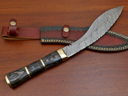 Handmade Damascus Pakka Wood Large Khukri Kukri Bowie Knife