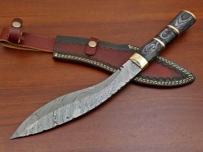 Handmade Damascus Pakka Wood Large Khukri Kukri Bowie Knife