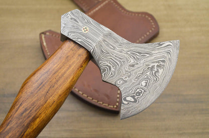 Hand Forged Damascus Tomahawk Axe with Natural Wood Handle 14 Inch