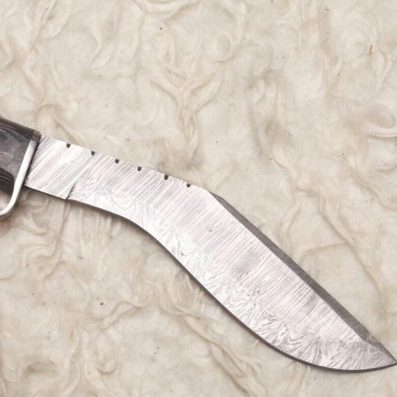 12" Handmade Damascus Kukri Bowie Knife | Hardwood Handle for Outdoor Hunting