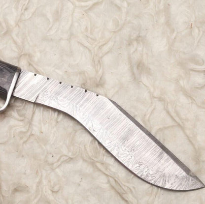 12" Handmade Damascus Kukri Bowie Knife | Hardwood Handle for Outdoor Hunting