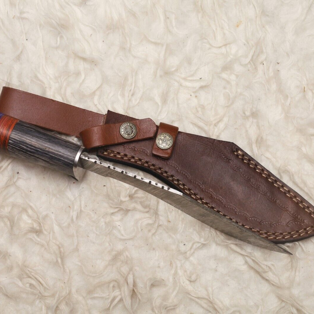 12" Handmade Damascus Kukri Bowie Knife | Hardwood Handle for Outdoor Hunting