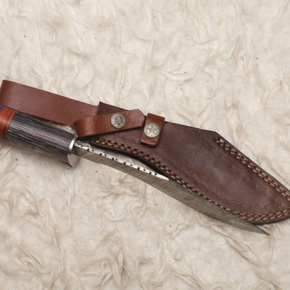12" Handmade Damascus Kukri Bowie Knife | Hardwood Handle for Outdoor Hunting