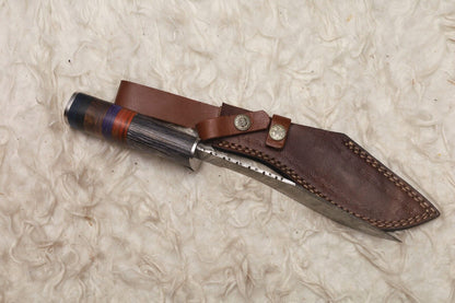 12" Handmade Damascus Kukri Bowie Knife | Hardwood Handle for Outdoor Hunting