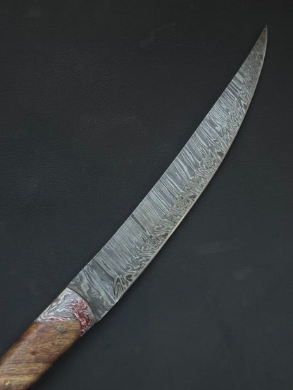 12" Handmade Damascus Fillet Knife Custom Fillet Knife with Resin & Wood Handle