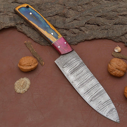 Handmade Damascus Steel 7" Fillet Chef Knife with Pakka Wood Handle & Leather Sheath
