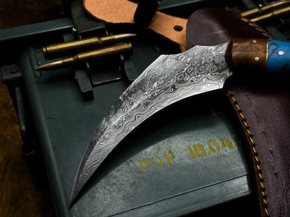 8" Best Karambit Handmade Damascus Karambit Knife with Wood Handle and Sheath