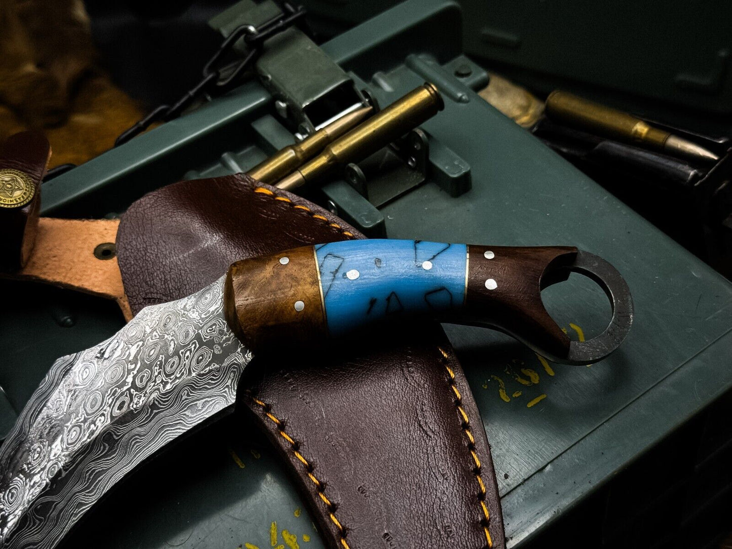 8" Best Karambit Handmade Damascus Karambit Knife with Wood Handle and Sheath