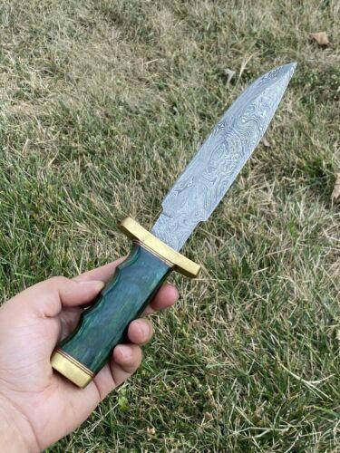 14" Handmade Damascus Steel Bowie Knife | Forged Hunting & Camping Knife