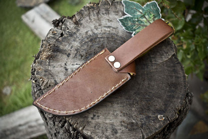 Twist Damascus Skinner Knife with Hardwood Handle and Brass Guard – Custom Handmade Hunting Blade