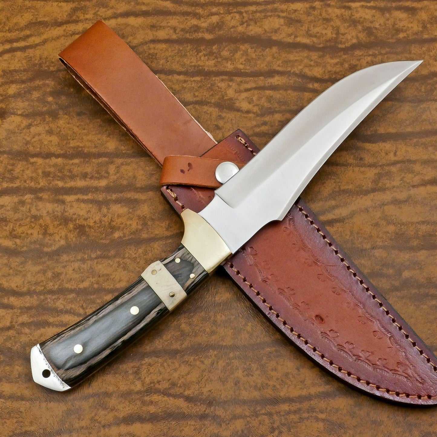 Handmade 12 Inch D2 Steel Full Tang Bowie Hunting Knife – Bone & Wood Handle