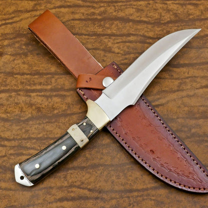 Handmade 12 Inch D2 Steel Full Tang Bowie Hunting Knife – Bone & Wood Handle
