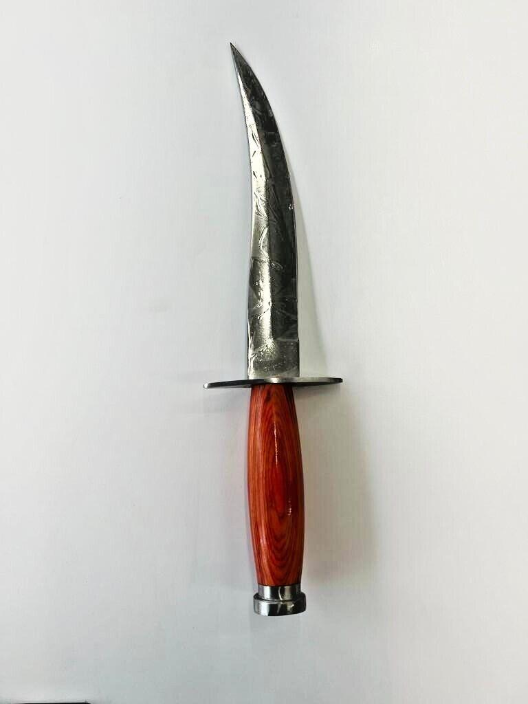 Heritage Forge Handmade Damascus Steel Bowie Knife with Wooden Handle – Full Tang Hunting Knife with Leather Sheath