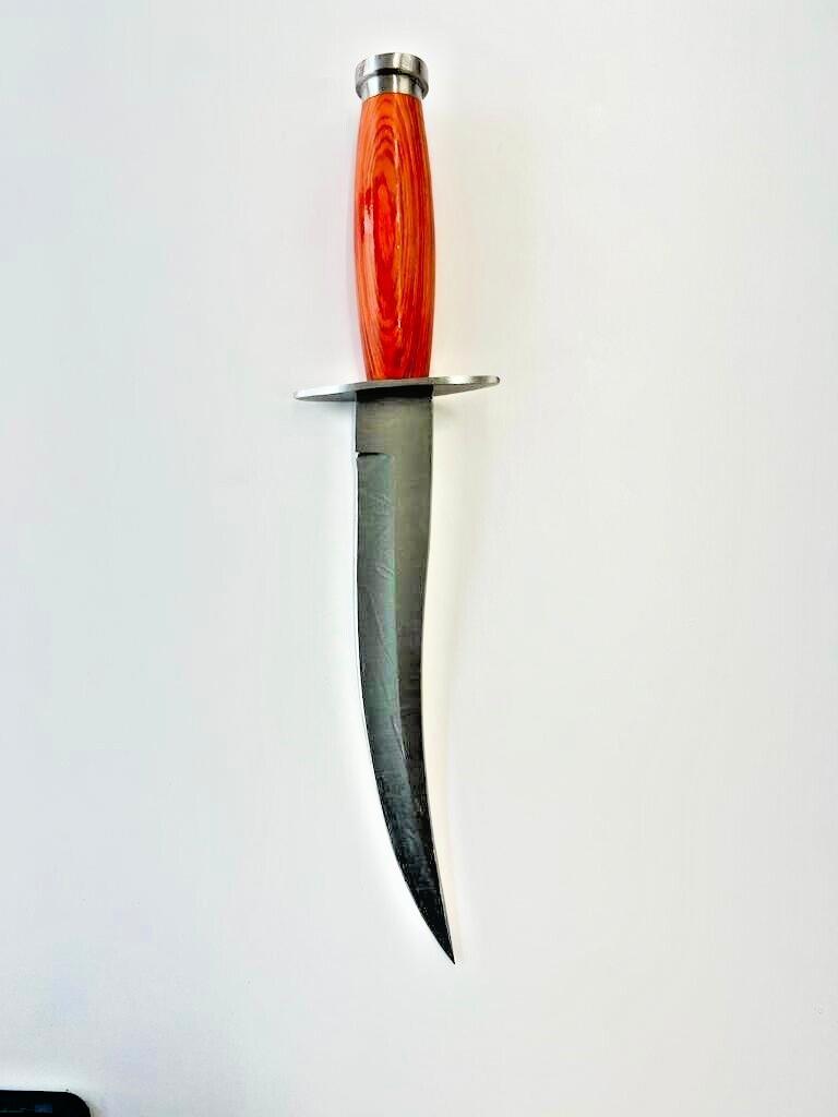 Heritage Forge Handmade Damascus Steel Bowie Knife with Wooden Handle – Full Tang Hunting Knife with Leather Sheath