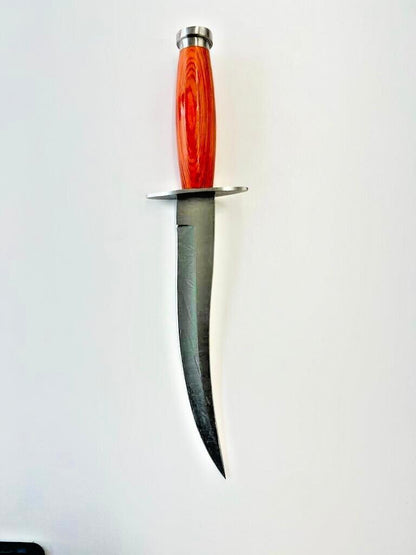 Heritage Forge Handmade Damascus Steel Bowie Knife with Wooden Handle – Full Tang Hunting Knife with Leather Sheath