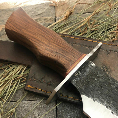 Custom D2 Steel Full Tang Bowie Knife with Wood Handle and Leather Sheath