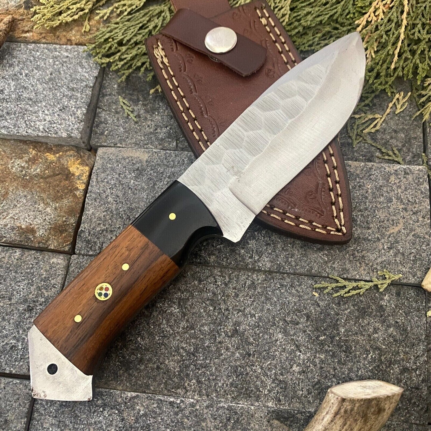 8" Handmade D2 Tool Steel Bushcraft Bowie Knife – Wood & Horn Handle