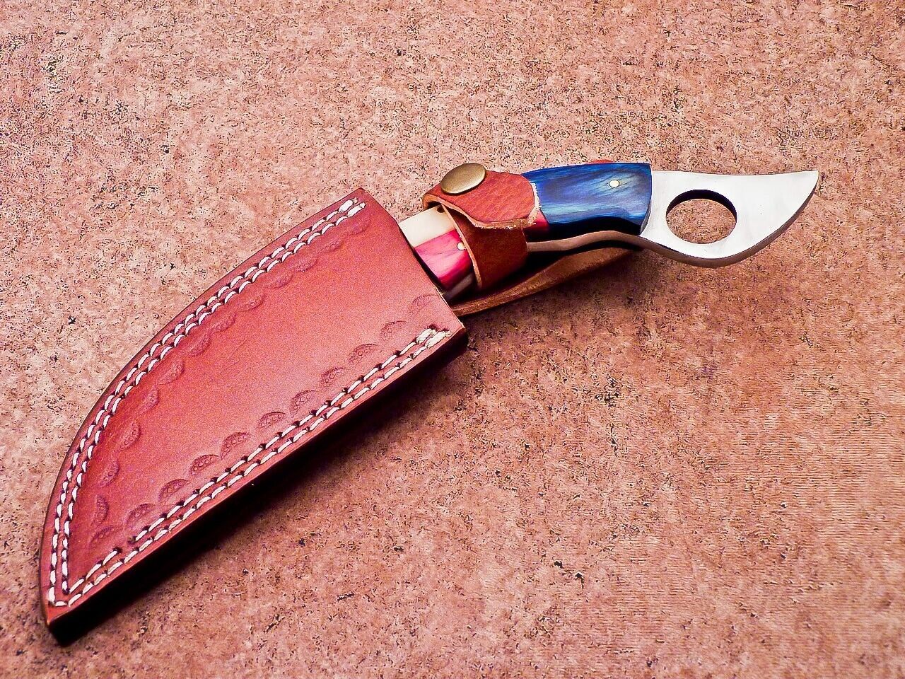 Handforged Damascus Karambit Knife 10" Damascus Steel Knife with Camel Bone & Wood Handle