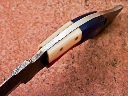 Handforged Damascus Karambit Knife 10" Damascus Steel Knife with Camel Bone & Wood Handle