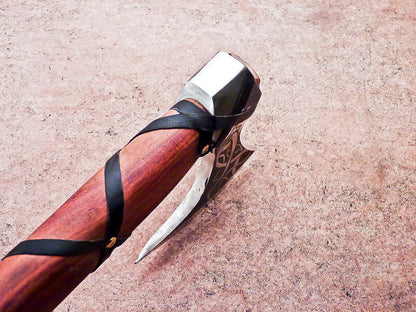 Hand Forged Carbon Steel Viking Axe 20" Bearded Hatchet Tomahawk with Natural Wood Handle and Leather Sheath