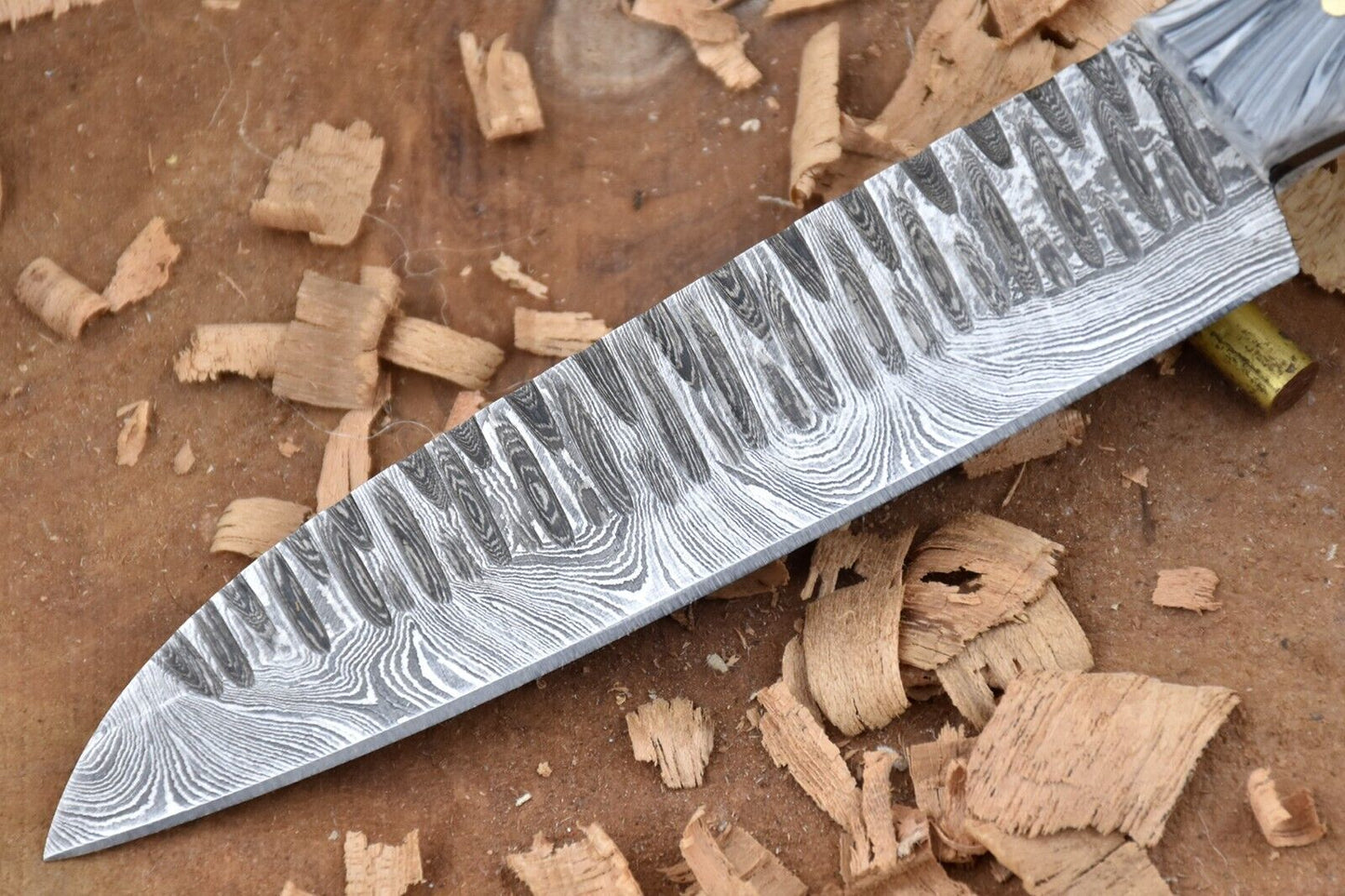 Custom Handmade Forged Damascus Steel Kitchen Chef Knife – 9" Blade with White & Brown Raisin Handle