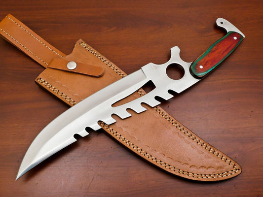 Handmade 12 Inch D2 Steel Full Tang Bowie Hunting Knife – Custom Pakka Wood Handle