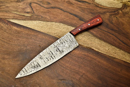 Damascus Steel Full Tang Chef Knife – Handmade Forged Kitchen & Outdoor Knife