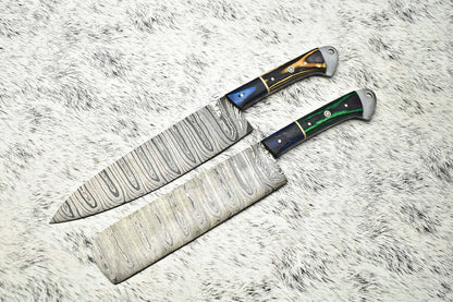 Lot of 2 Handmade Damascus Steel Blade Chef Knives