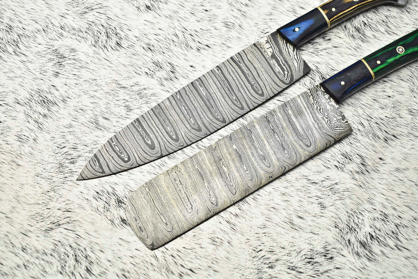 Lot of 2 Handmade Damascus Steel Blade Chef Knives