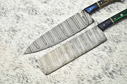 Lot of 2 Handmade Damascus Steel Blade Chef Knives