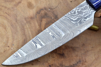 Custom Handmade Damascus Steel Chef Knife – 10.5" Kitchen Knife with 5.5" Blade & Blue Dollar Sheet Handle