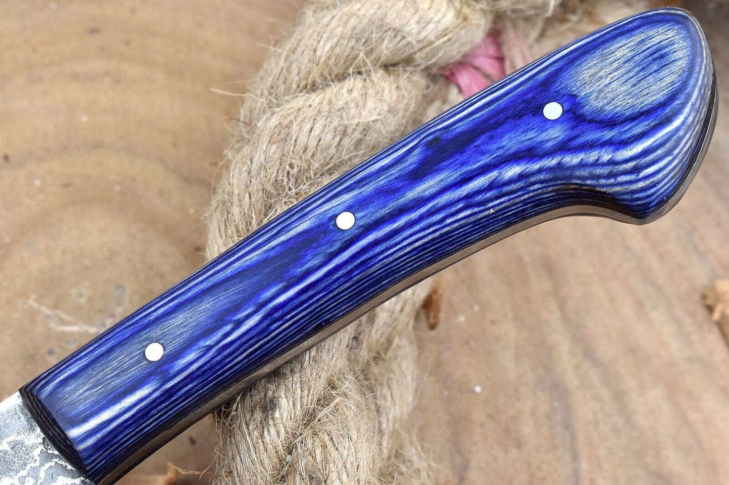 Custom Handmade Damascus Steel Chef Knife – 10.5" Kitchen Knife with 5.5" Blade & Blue Dollar Sheet Handle