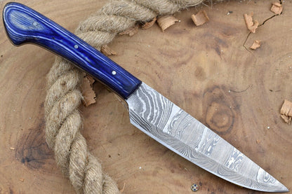 Custom Handmade Damascus Steel Chef Knife – 10.5" Kitchen Knife with 5.5" Blade & Blue Dollar Sheet Handle