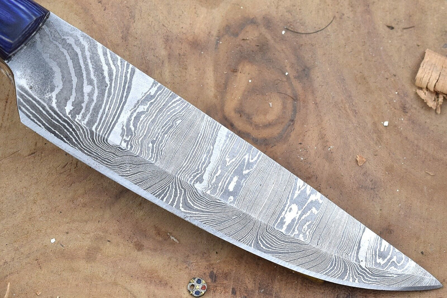 Custom Handmade Damascus Steel Chef Knife – 10.5" Kitchen Knife with 5.5" Blade & Blue Dollar Sheet Handle