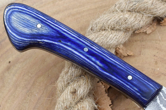 Custom Handmade Damascus Steel Chef Knife – 10.5" Kitchen Knife with 5.5" Blade & Blue Dollar Sheet Handle