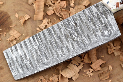 Hand Forged Damascus Steel Chef Knife 11" Kitchen Cleaver with White Resin Handle
