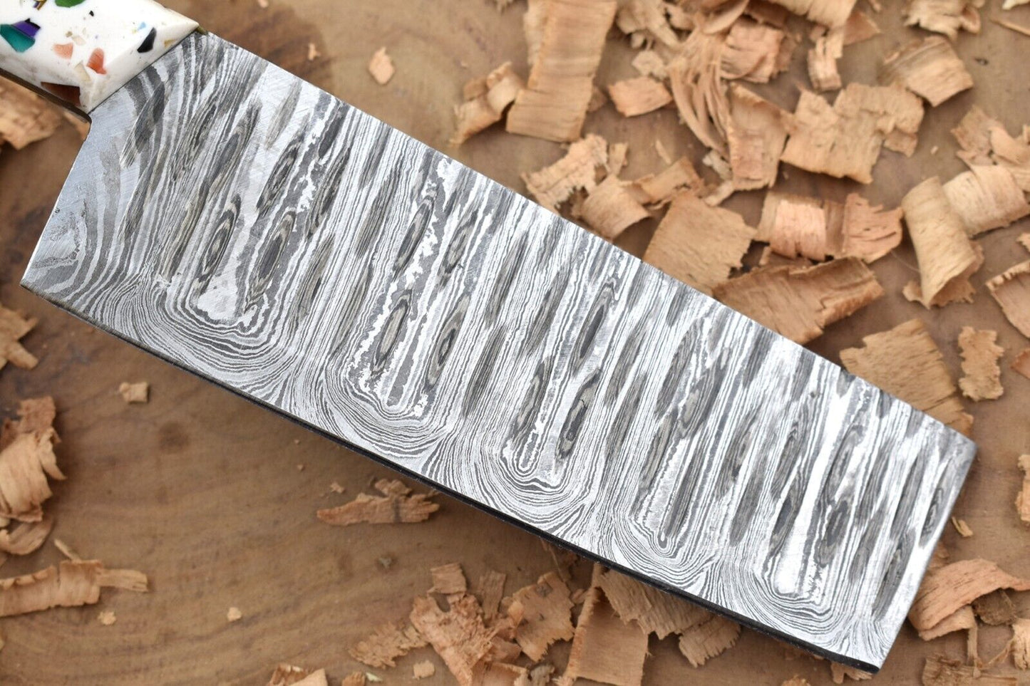Hand Forged Damascus Steel Chef Knife 11" Kitchen Cleaver with White Resin Handle