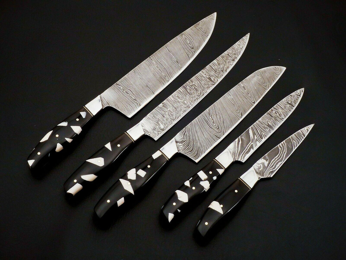 Heritage Forge Custom Hand Forged Damascus Steel Full Tang Chef Knife Set