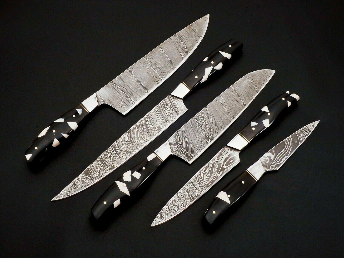 Heritage Forge Custom Hand Forged Damascus Steel Full Tang Chef Knife Set