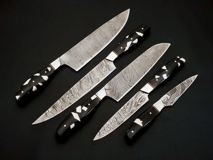 Heritage Forge Custom Hand Forged Damascus Steel Full Tang Chef Knife Set